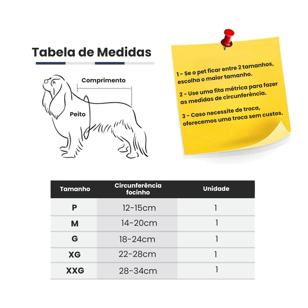 Focinheira Tecido Respirável Confortável Ajustável