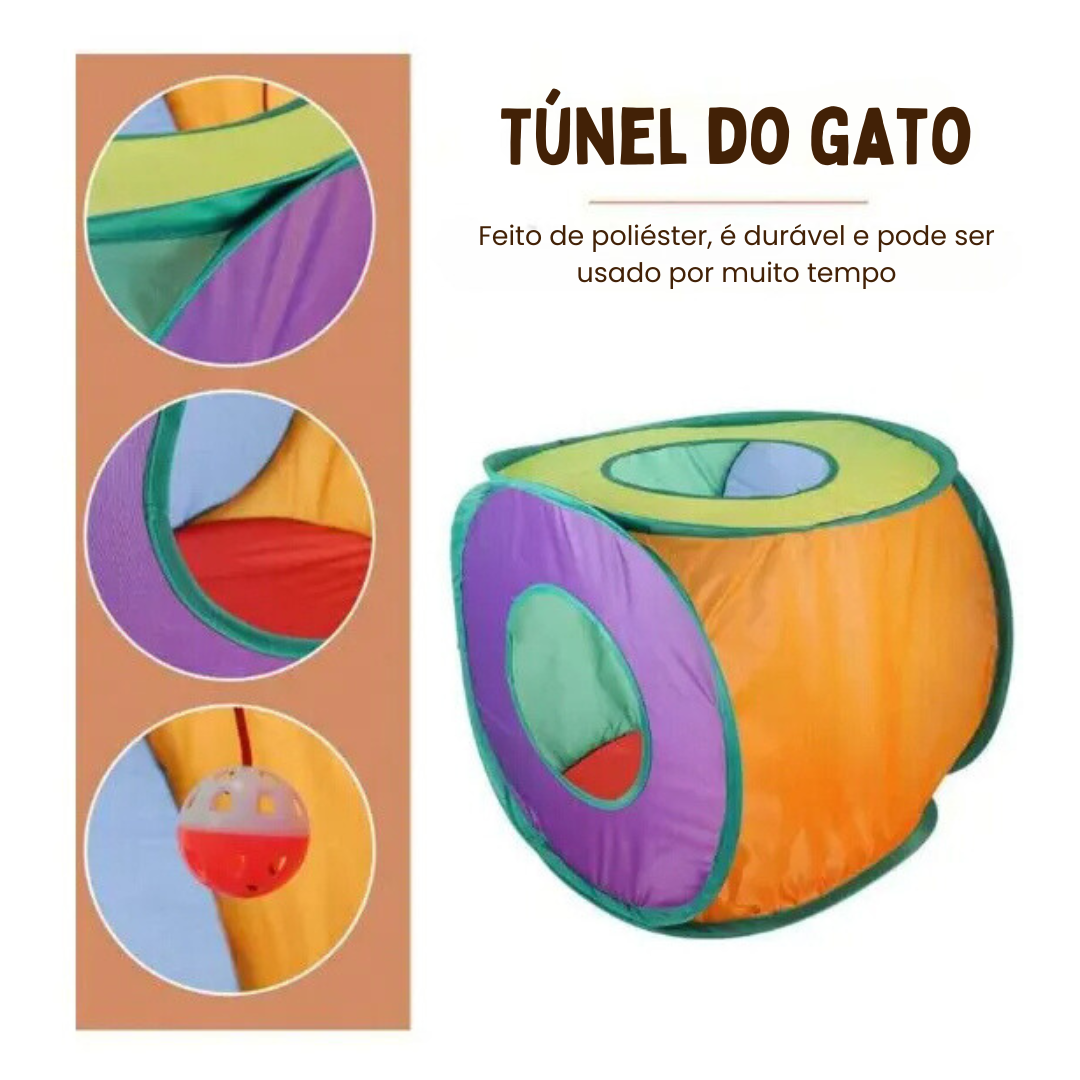 Brinquedo Túnel para Gatos Colorido Dobrável com Bolinhas