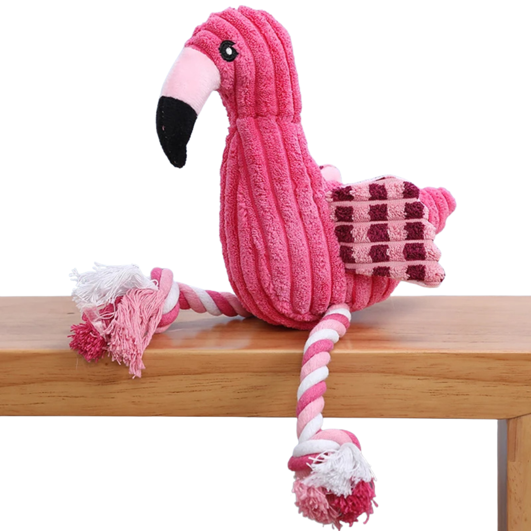 Brinquedo Pelúcia com Corda Flamingo Mordedor para Cachorros