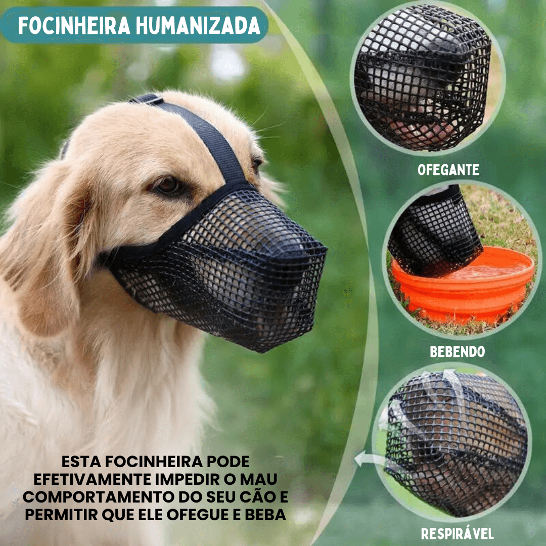 Focinheira Respirável Anti Mordida para Cachorros