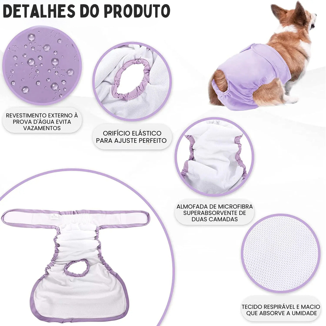 Fralda Calcinha Pet Reutilizável Tecido Absorvente