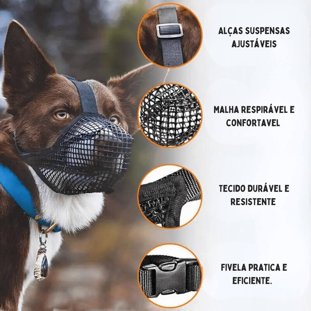 Focinheira Respirável Anti Mordida para Cachorros