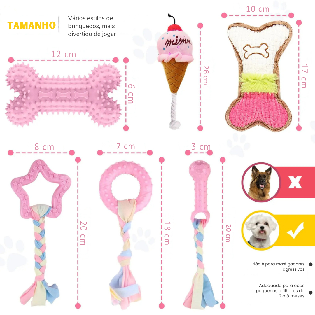 Kit 6 Brinquedos Mordedores Pelúcias para Cachorros