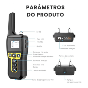 Coleira Colar de Treinamento Adestramento Recarregável com Controle Remoto Alcance de 1000 Metros