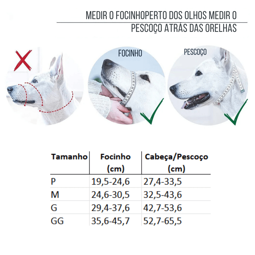 Coleira Anti Latido Focinheira com Guia Refletiva para Treinamento Adestramento de Cachorros